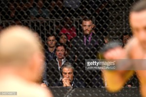 Conor McGregor looks on during the UFC interim featherweight championship bout during the UFC 200 event on July 9, 2016 at T-Mobile Arena in Las Vegas, Nevada. (Photo Credit: Getty Images)